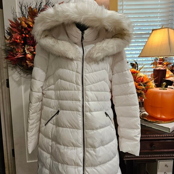 Laundry By Shelli Segal Faux Fur Trim Hood Puffer Down Coat White, XXL - Picture 5 of 12